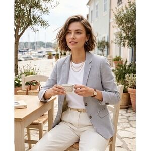 J.Crew Navy White Striped Cotton Blazer Jacket Size 2 Womens Preppy Coastal Chic